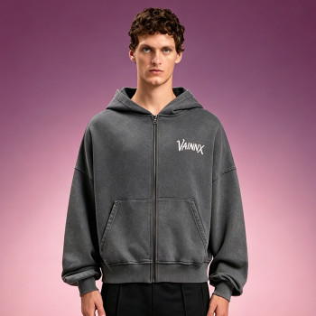 Custom Oversized Graphic Fleece Sweatshirt | Men's Vintage Washed Zip Up Hoodie | Streetwear Hoodie Supplier