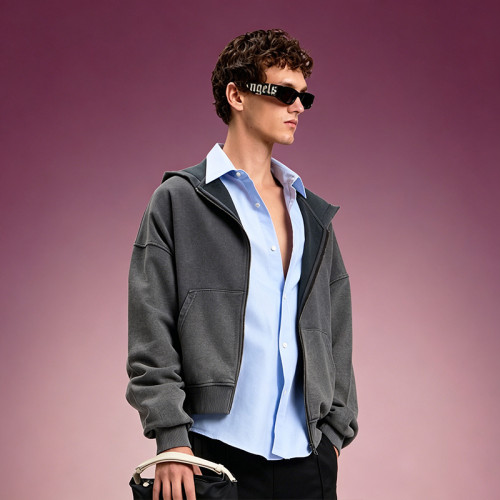 Custom Oversized Graphic Fleece Sweatshirt | Men's Vintage Washed Zip Up Hoodie | Streetwear Hoodie Supplier