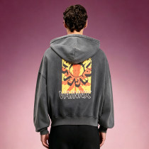 Custom Oversized Graphic Fleece Sweatshirt | Men's Vintage Washed Zip Up Hoodie | Streetwear Hoodie Supplier