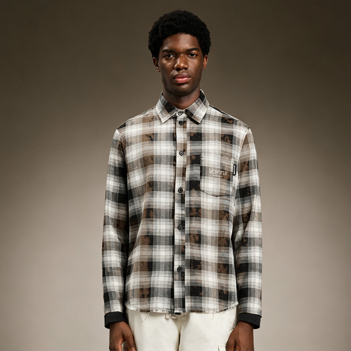 Custom Plaid Flannel Shirt for Men | Distressed Raw Hem Streetwear Long Sleeve | Men's Streetwear Shirt