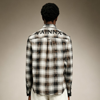 Custom Plaid Flannel Shirt for Men | Distressed Raw Hem Streetwear Long Sleeve | Men's Streetwear Shirt