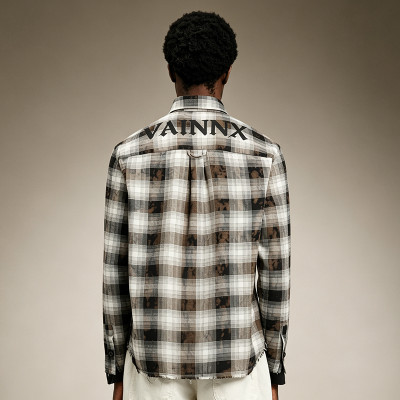 Custom Plaid Flannel Shirt for Men | Distressed Raw Hem Streetwear Long Sleeve | Men's Streetwear Shirt