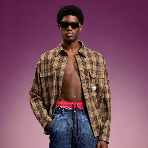Custom Boxy Fit Double Pocket Overshirt | Baggy Drop Shoulder Streetwear | Men's Plaid Flannel Shacket