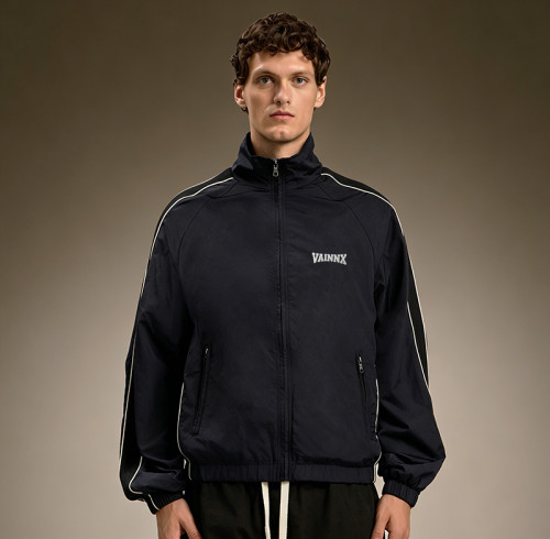 Custom Stripe Windbreaker Jacket | Men's Lightweight Jacket | Retro Funnel Neck Zip Up Athletic Jacket