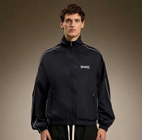 Custom Stripe Windbreaker Jacket | Men's Lightweight Jacket | Retro Funnel Neck Zip Up Athletic Jacket