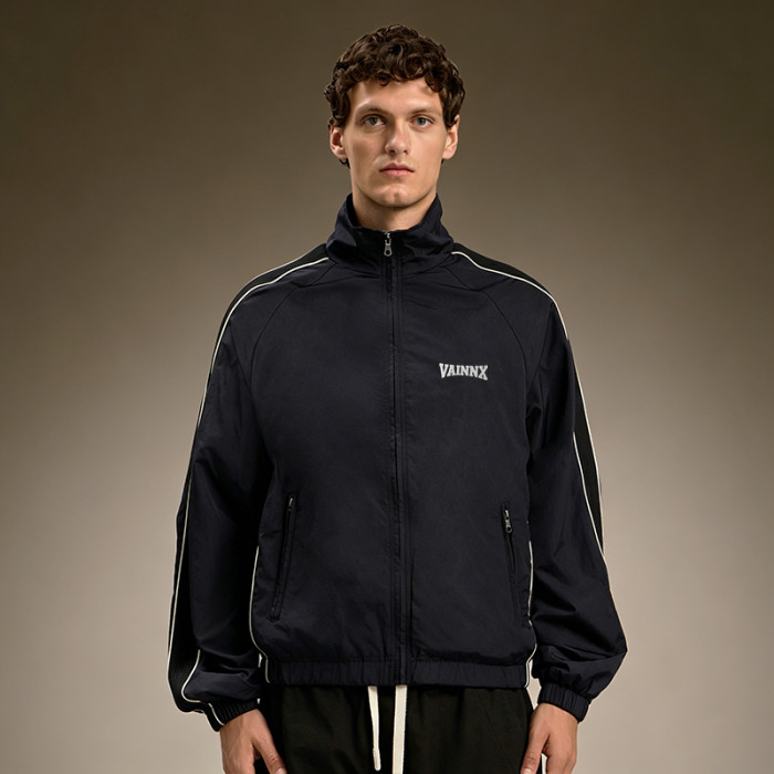 Custom Stripe Windbreaker Jacket | Men's Lightweight Jacket | Retro Funnel Neck Zip Up Athletic Jacket