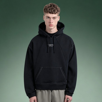 Custom Letter Logo Print Hoodie | Oversized Heavyweight Pullover sweatshirt | Men's Boxy Fit Black Fleece Hoodie