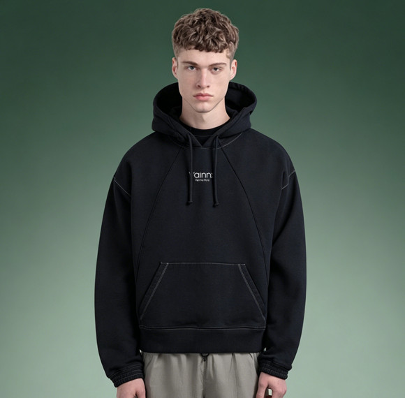 Custom Letter Logo Print Hoodie | Oversized Heavyweight Pullover sweatshirt | Men's Boxy Fit Black Fleece Hoodie