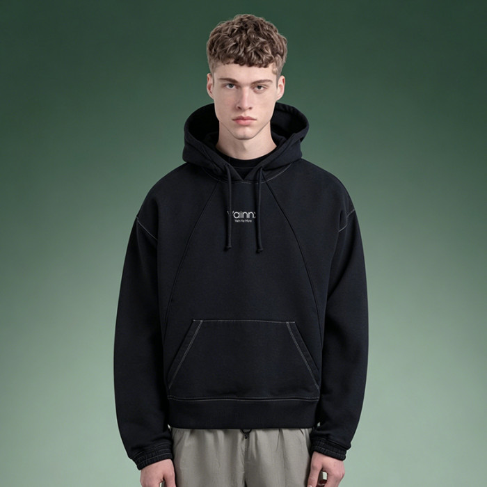 Custom Letter Logo Print Hoodie | Oversized Heavyweight Pullover sweatshirt | Men's Boxy Fit Black Fleece Hoodie