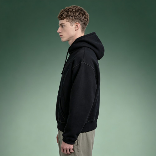 Custom Letter Logo Print Hoodie | Oversized Heavyweight Pullover sweatshirt | Men's Boxy Fit Black Fleece Hoodie