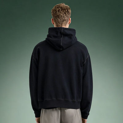 Custom Letter Logo Print Hoodie | Oversized Heavyweight Pullover sweatshirt | Men's Boxy Fit Black Fleece Hoodie