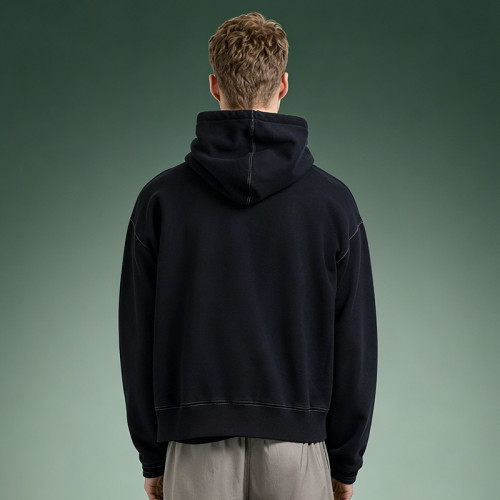 Custom Letter Logo Print Hoodie | Oversized Heavyweight Pullover sweatshirt | Men's Boxy Fit Black Fleece Hoodie