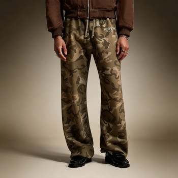Custom Vintage Baggy High Quality Sweatpants | Wide-Leg Heavyweight Fleece Pants | Men's Olive Camo Sweatpants