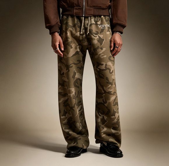 Custom Vintage Baggy High Quality Sweatpants | Wide-Leg Heavyweight Fleece Pants | Men's Olive Camo Sweatpants