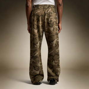Custom Vintage Baggy High Quality Sweatpants | Wide-Leg Heavyweight Fleece Pants | Men's Olive Camo Sweatpants