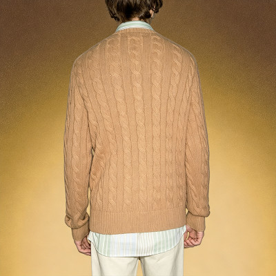 Custom Cable-Knit Texture Crewneck Sweater | Thick Jacquard Knitted Sweater | Men's Old Money Style Sweater