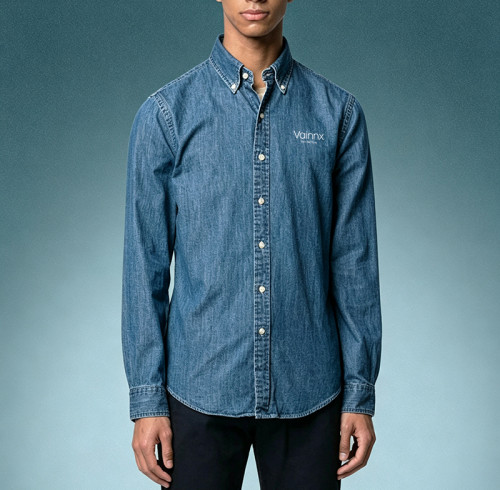 Custom Casual Workwear Shirt | Washed Fashion Streetwear Top | Long Sleeve Button Down Jean Shirt