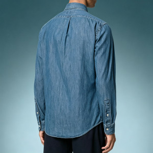 Custom Casual Workwear Shirt | Washed Fashion Streetwear Top | Long Sleeve Button Down Jean Shirt