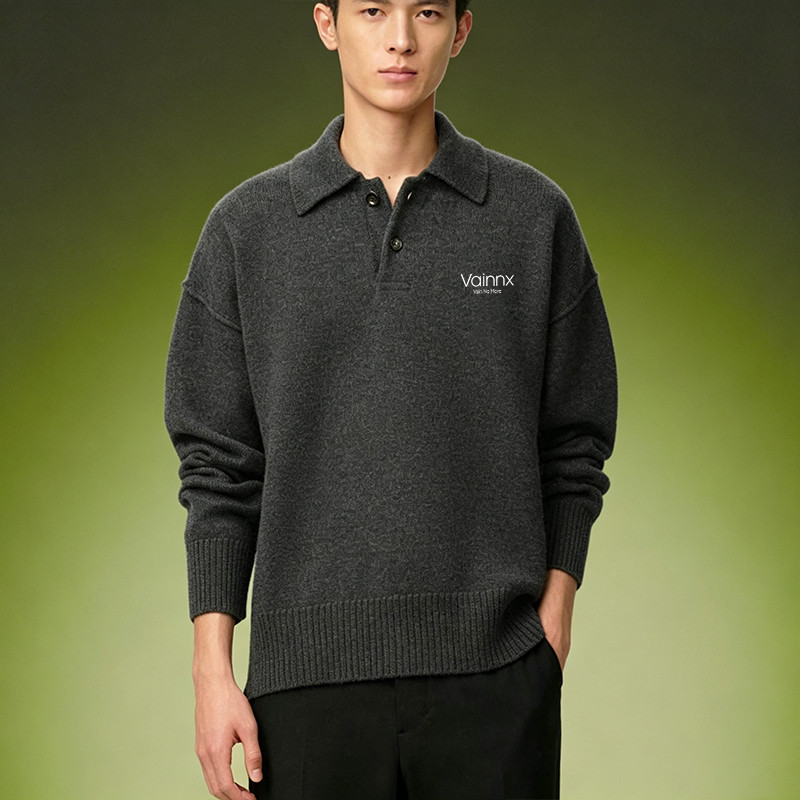Charcoal grey knit polo sweater
