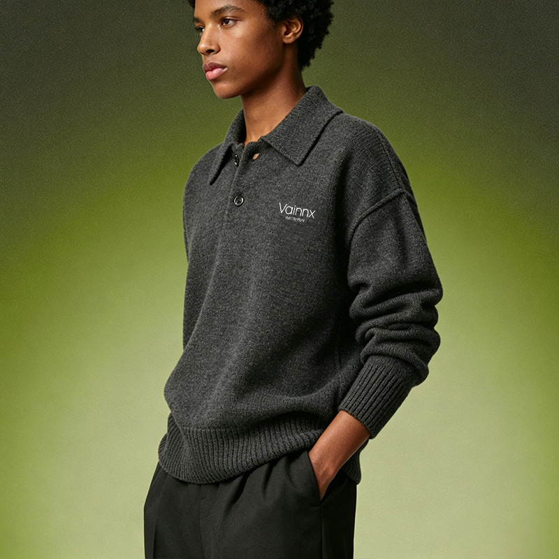 Drop shoulder knit polo shirt