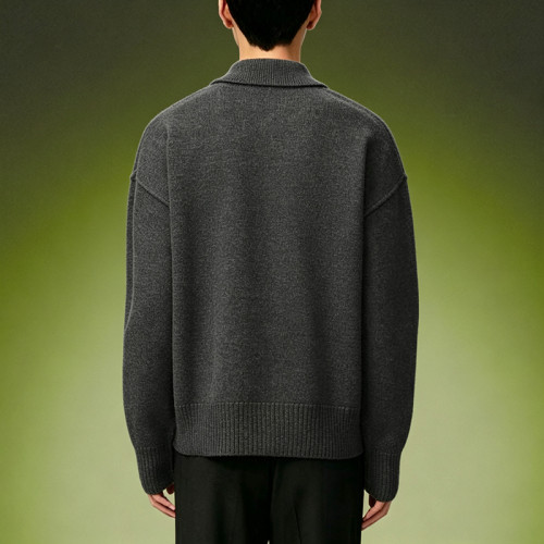 Custom Loose Fit Drop Shoulder Sweater | Heavyweight Knitted Sweater | Premium Charcoal Knit Polo Shirt