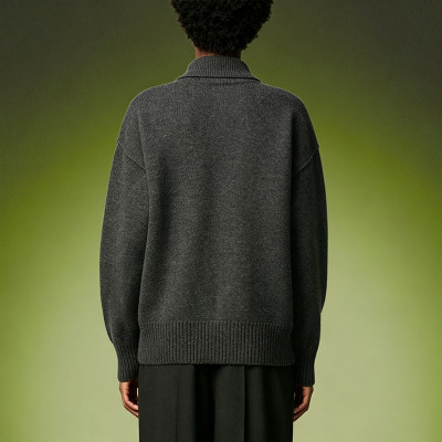Custom Loose Fit Drop Shoulder Sweater | Heavyweight Knitted Sweater | Premium Charcoal Knit Polo Shirt