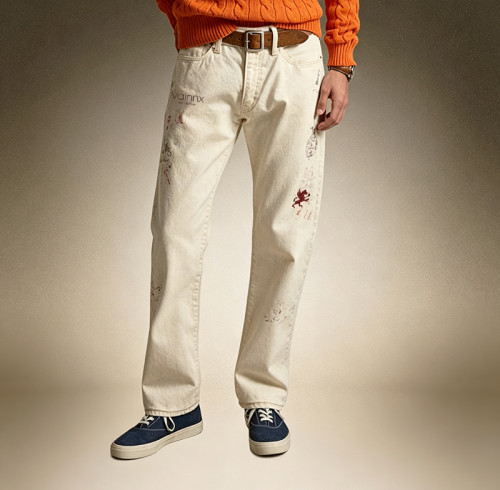 Custom Washed Men's Classic Jeans | Vintage Straight-Leg Denim Trousers | Casual Workwear Denim Pants