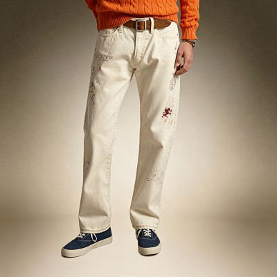 Custom Washed Men's Classic Jeans | Vintage Straight-Leg Denim Trousers | Casual Workwear Denim Pants