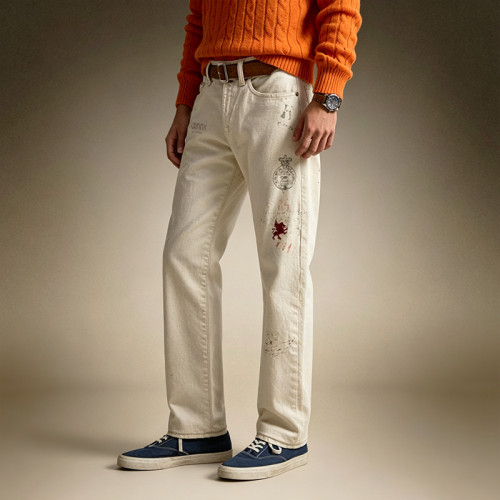 Custom Washed Men's Classic Jeans | Vintage Straight-Leg Denim Trousers | Casual Workwear Denim Pants