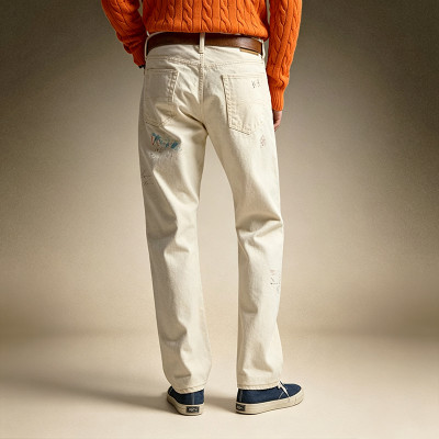 Custom Washed Men's Classic Jeans | Vintage Straight-Leg Denim Trousers | Casual Workwear Denim Pants