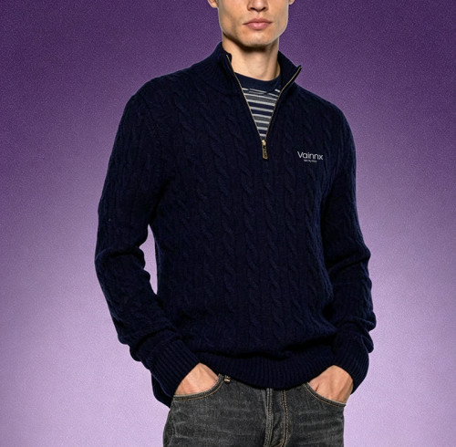 Custom High Quality Wool Knitwear | Casual Stand Collar Sweater | Men's Heavyweight Knit Quarter-Zip Sweater