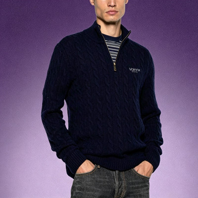 Custom High Quality Wool Knitwear | Casual Stand Collar Sweater | Men's Heavyweight Knit Quarter-Zip Sweater