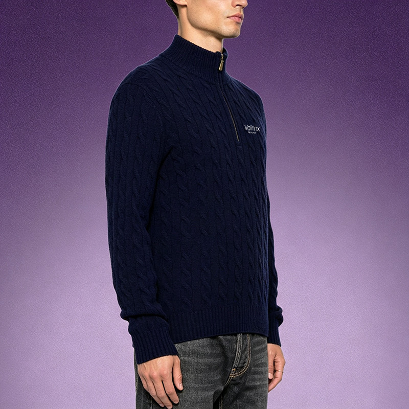 Stand collar cable knit sweater men