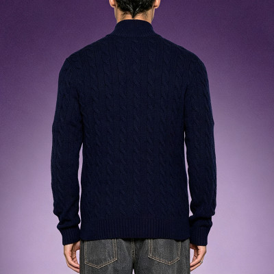 Custom High Quality Wool Knitwear | Casual Stand Collar Sweater | Men's Heavyweight Knit Quarter-Zip Sweater