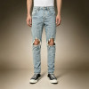 Custom Men's Washed Knee-Ripped Jeans | Distressed Vintage Denim Trousers | Ripped Slim Jeans