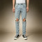 Custom Men's Washed Knee-Ripped Jeans | Distressed Vintage Denim Trousers | Ripped Slim Jeans