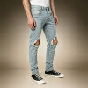 Custom Men's Washed Knee-Ripped Jeans | Distressed Vintage Denim Trousers | Ripped Slim Jeans