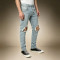 Custom Men's Washed Knee-Ripped Jeans | Distressed Vintage Denim Trousers | Ripped Slim Jeans