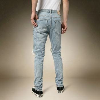 Custom Men's Washed Knee-Ripped Jeans | Distressed Vintage Denim Trousers | Ripped Slim Jeans