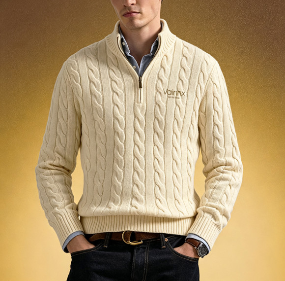 Custom High Quality Funnel Neck Sweater | Quarter-Zip Pullover Sweater | Men's Old Money Style Sweater