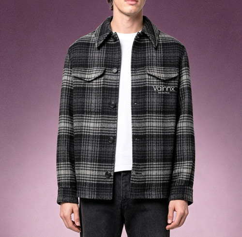 Custom Men's Plaid Woolen Overshirt | Casual Flannel Workwear Top | Streetwear Long Sleeve Shirt