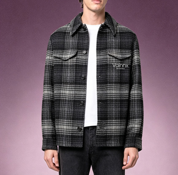 Custom Men's Plaid Woolen Overshirt | Casual Flannel Workwear Top | Streetwear Long Sleeve Shirt