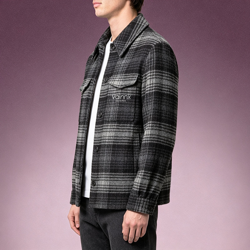 Wool blend plaid jacket men