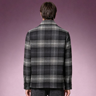 Custom Men's Plaid Woolen Overshirt | Casual Flannel Workwear Top | Streetwear Long Sleeve Shirt