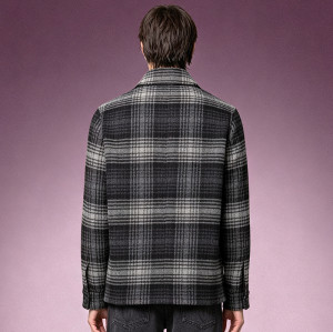 Custom Men's Plaid Woolen Overshirt | Casual Flannel Workwear Top | Streetwear Long Sleeve Shirt