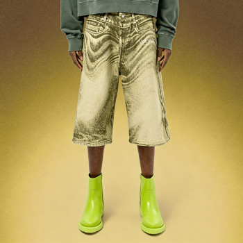 Custom Vintage Wide Leg Knee Shorts | Men's Acid Wash Denim Shorts | Y2K Baggy Knee Length Jorts
