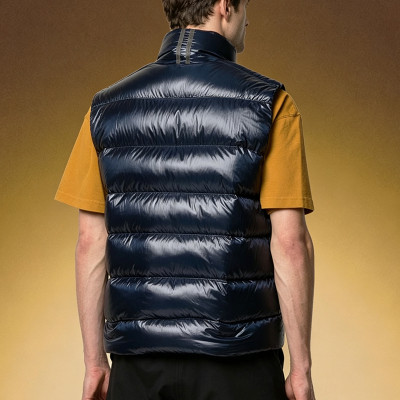Custom Sleeveless Jacket | Glossy Stand Collar Padded Gilet | Men's Shiny Dark Navy Puffer Vest
