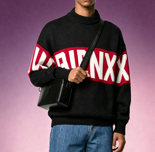 Custom Luxury Crewneck Sweater | Thick Jacquard Knitted Sweater | Oversized Streetwear Mock Neck Sweater