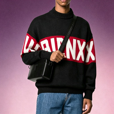Custom Luxury Crewneck Sweater | Thick Jacquard Knitted Sweater | Oversized Streetwear Mock Neck Sweater