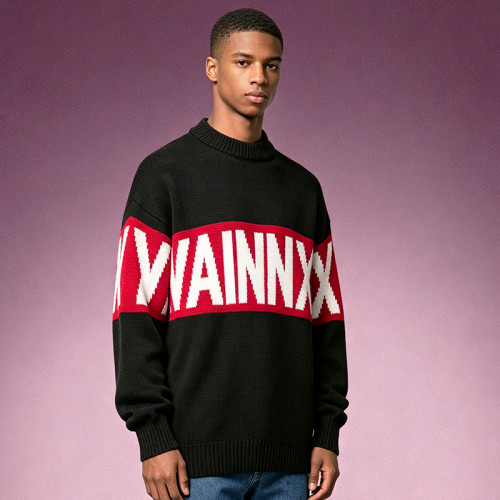 Custom Luxury Crewneck Sweater | Thick Jacquard Knitted Sweater | Oversized Streetwear Mock Neck Sweater